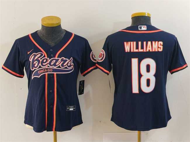 Women%27s Chicago Bears #18 Caleb Williams Navy With Patch Cool Base Stitched Baseball Jersey(Run Small)->women nfl jersey->Women Jersey